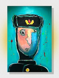 a painting of a man wearing a hat