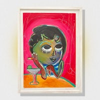 a painting of a woman drinking a martini