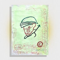 a piece of paper with a drawing of a man in a helmet