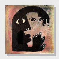 a painting with a black face and a hand