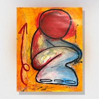 a painting of a person sitting on a chair