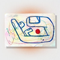 a blue drawing with a red dot on it