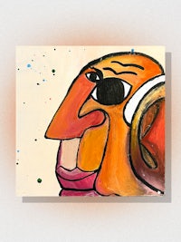 a painting of a man with headphones on