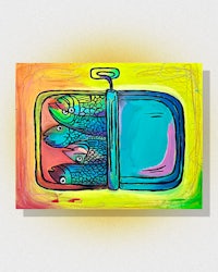 a colorful painting of a fish in a box