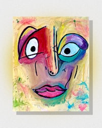 a painting of a colorful face on a white background