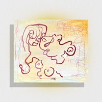 a drawing of a woman and a child on a yellow background