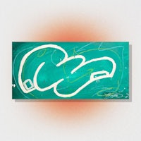 a painting with a green background and white lines