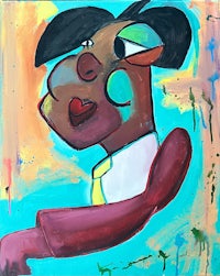 a painting of a woman in a suit and tie