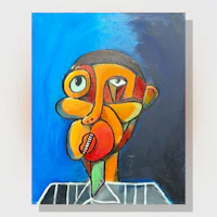 a painting of a man with a tongue sticking out of his mouth