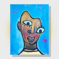 a painting of a woman with blue eyes