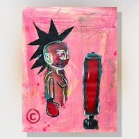 a painting of a man holding a boxing glove