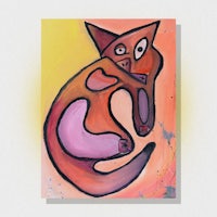 a painting of a cat on a yellow background