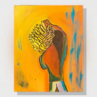 a painting of a man carrying a bunch of bananas