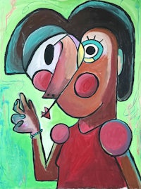 a painting of a woman with a hat on her head