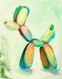 a painting of a balloon dog on a green background