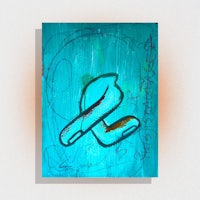 a blue painting with a letter s on it