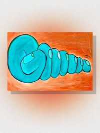 a painting of a blue worm on an orange background