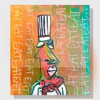 a painting of a man in a chef hat
