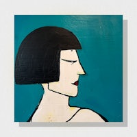 a painting of a woman with a black bob