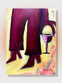 a painting of a woman holding a glass of wine