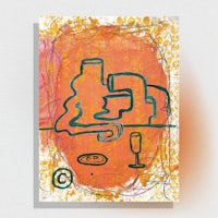 a drawing of a man with a glass of wine on a table