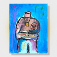 a painting of a man holding a baby