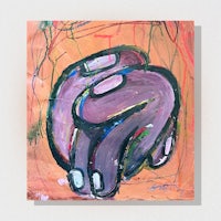 a painting of a purple elephant on an orange background