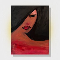 a painting of a woman in red and black