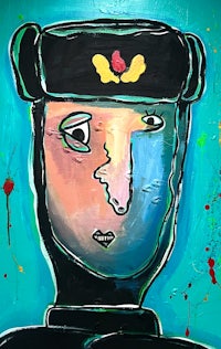 a painting of a man wearing a hat