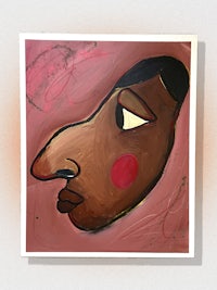 a painting of a face with a red nose