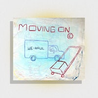 a drawing of a moving truck on a piece of paper