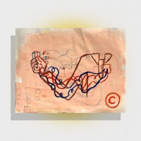 a drawing on a piece of paper with red and blue lines